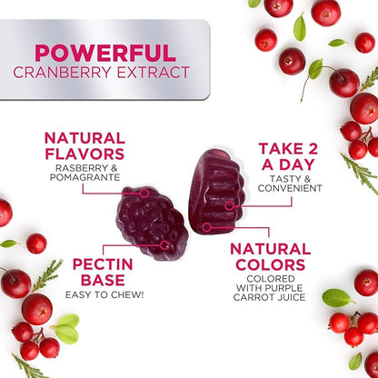 Cranberry Supplement Gummies + Vitamin C - Made with 25,000mg 50:1 Cranberry Extract to Help Cleanse and Protect The Urinary Tract, Nature's Chewable Cranberry Pills for Women, Non-GMO - 120 Gummies