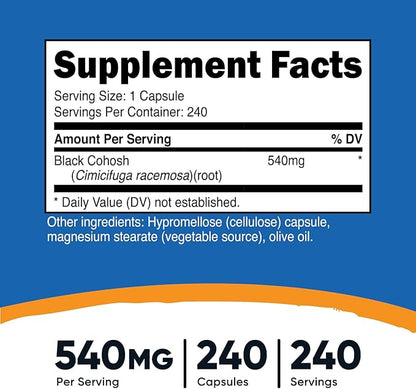 Nutricost Black Cohosh 540mg, 240 Capsules - Non-GMO, Gluten Free