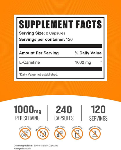 BulkSupplements Fish Oil 1000mg Softgels + L-Carnitine Capsules Bundle