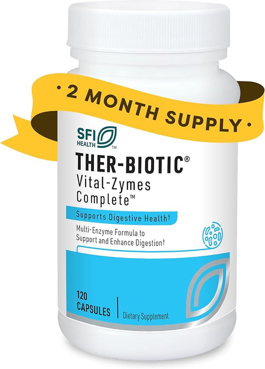 Klaire Labs SFI Health Multi Enzyme Supplements for Digestive Health - Ther-Biotic Vital-Zymes Complete - Digestive Enzymes to Help Ease Indigestion & Aid Nutrient Absorption (120 Capsules)