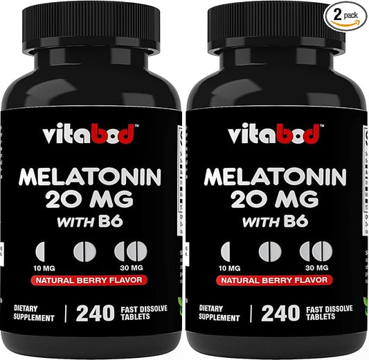 Melatonin 20 mg - 240 Fast Dissolve Tablets - Drug Free - Natural Berry Flavor - Vegetarian, Non-GMO, Gluten Free 240 Count (Pack of 2)