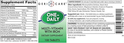 GeriCare One-Daily Multi-Vitamin with Iron, for Every Day Nutritional Supplement Support, 100 Count (Pack of 2)