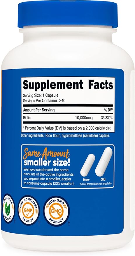 Nutricost Biotin (Vitamin B7) 10,000mcg (10mg), 240 Caps (2 Bottles) - Non-GMO, Gluten Free