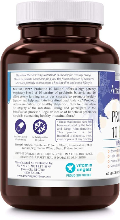 Probiotic 10 Best Probiotics Strains, Veggie Capsules -Including Acidophilus, plantarum, rhamnosus etc * Supports Digestive & Immune Health * (10 Billion, 60 Count)