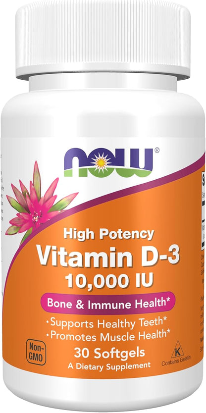 NOW Foods Supplements, Vitamin D-3 10,000 IU, Highest Potency, Structural Support*, 30 Softgels
