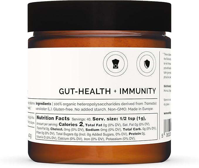 Erbology Organic Turkey Tail Mushroom Powder 40 Servings - 22% Beta-glucans - Prebiotic and Gut Nourishing - Trametes Versicolor - Small Batch - Sustainably Grown in Europe - Vegan - Non-GMO
