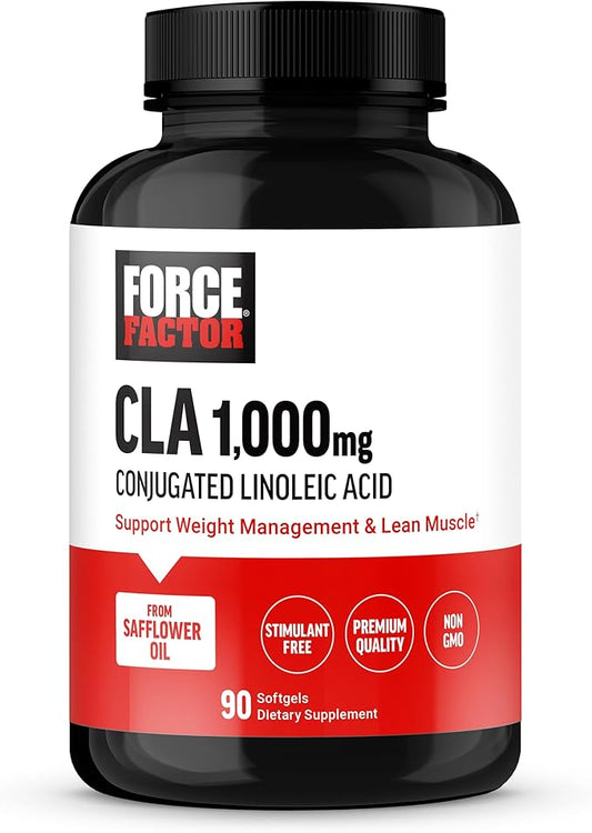 FORCE FACTOR CLA Supplements, CLA 1000 mg, Conjugated Linoleic Acid to Support Body Composition and Lean Muscle Mass, Made from Safflower Oil, Stimulant Free, Non-GMO, 90 Softgels