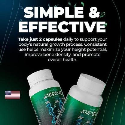 Height Growth Pills - Natural Hеight Growth Maximizer - Bone Up Calcium Supplement - Growth Factor Support, and Stature Development - Advanced Formula of Grow Pills