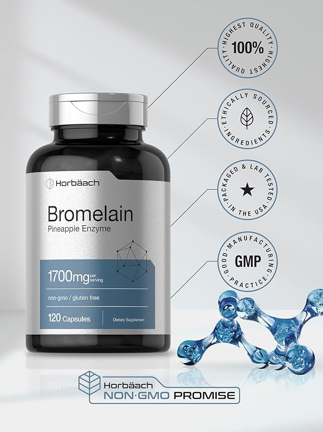 Horbäach Bromelain 1700 mg | 120 Capsules | Supports Digestive Health | Pineapple Enzyme Supplement | Non-GMO, Gluten Free