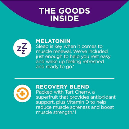 OLLY Muscle Recovery Sleep Gummies, Sleep and Sore Muscle Support, 3mg Melatonin & Extra Strength Daily Energy Gummy, Caffeine Free, 1000mcg Vitamin B12, CoQ10, Goji Berry
