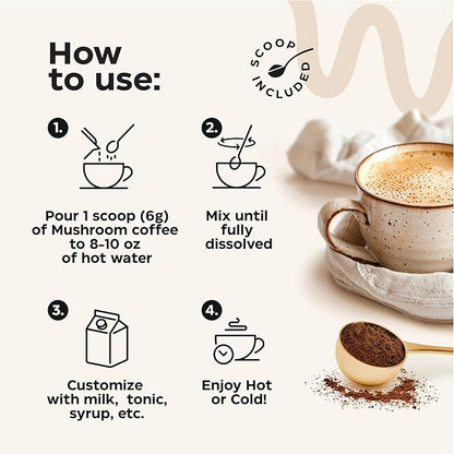 Mushroom Coffee - 10-in-1 Mushroom Superfood Adaptogen Mix - Organic Lion's Mane, Chaga, Turkey Tail, Reishi, Instant Coffee - for Gut Health, Immunity, Energy, Focus - Sugar Free - 7,4 oz (35 Serv)