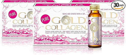 GOLD COLLAGEN Pure - Collagen Supplements for Women & Men with Biotin for Hair Growth, Skin and Nail - Anti Wrinkle Immune System Booster with Hyaluronic Acid, Vitamin C, B6 and Zinc, 3 Pack 10x50 ml