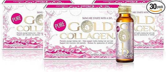 GOLD COLLAGEN Pure - Collagen Supplements for Women & Men with Biotin for Hair Growth, Skin and Nail - Anti Wrinkle Immune System Booster with Hyaluronic Acid, Vitamin C, B6 and Zinc, 3 Pack 10x50 ml