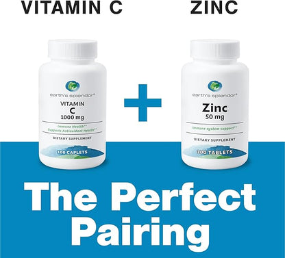 Earth's Splendor Vitamin C 1000 mg Dietary Supplement for Men & Women, Immune Support, Supports Antioxidant Health (100 Caplets, 3+ Month Supply Per Bottle) - 2 Pack