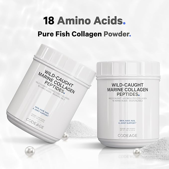 Codeage Marine Collagen Powder - Wild-Caught Hydrolyzed Fish Collagen Peptides - Type 1 & 3 Collagen Protein Supplement - Amino Acids for Skin, Hair, Nails - Paleo Friendly, Non-GMO, 15.87 Ounces