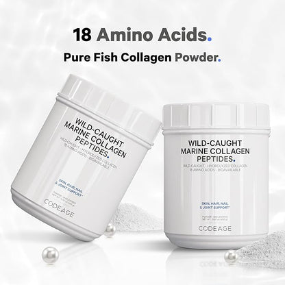 Codeage Marine Collagen Powder - Wild-Caught Hydrolyzed Fish Collagen Peptides - Type 1 & 3 Collagen Protein Supplement - Amino Acids for Skin, Hair, Nails - Paleo Friendly, Non-GMO, 15.87 Ounces