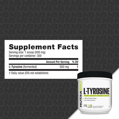 NutraBio L-Tyrosine Supplement, 150g – Help Support Athletic Performance and Wellness
