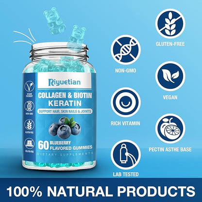 Biotin Gummies with Collagen for Adults Women & Men - Hair Skin Nails Gummies with biotinis - Vitamins Gummies for Woman - 60 Gummies Hair Vitamins - Vegan, Non-GMO - biotin 15000mcg