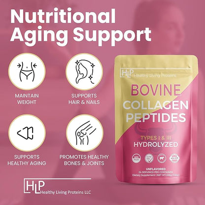 Healthy Living Proteins - Hydrolyzed Bovine Protein Collagen Type I & III - Unflavored Collagen Powder - Grass Fed, Pasture Raised Bovine Peptides - Keto & Paleo, Gluten Free (10 oz (Pack of 1)