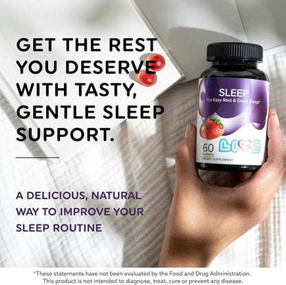 Sleep Gummies w/Melatonin and Magnesium | Sleep Aid Gummy for Adults, Organic with No Artificial Flavors, Strawberry Flavor, Vegan, 60 Count