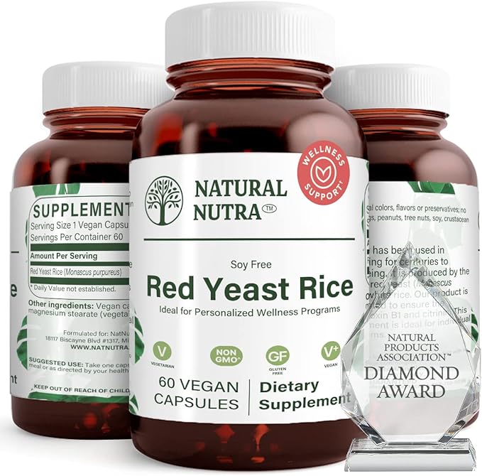 Natural Nutra Red Yeast Rice Extract, Cardiovascular Support, Helps Enhance Immunity, Improve Digestion, Improve Body Fluid Flow, Improve Heart Health, Gluten Free Supplements, 600 mg 60 Capsules