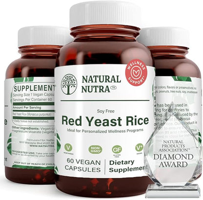 Natural Nutra Red Yeast Rice Extract, Cardiovascular Support, Helps Enhance Immunity, Improve Digestion, Improve Body Fluid Flow, Improve Heart Health, Gluten Free Supplements, 600 mg 60 Capsules