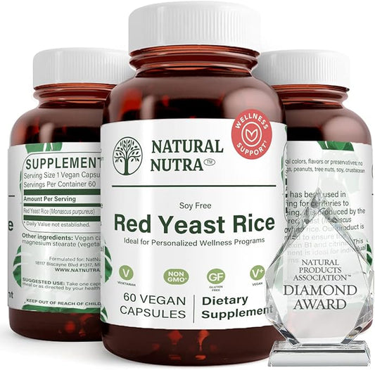 Natural Nutra Red Yeast Rice Extract, Cardiovascular Support, Helps Enhance Immunity, Improve Digestion, Improve Body Fluid Flow, Improve Heart Health, Gluten Free Supplements, 600 mg 60 Capsules