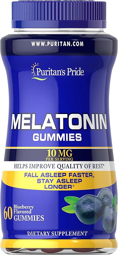 Puritan's Pride Melatonin Gummies 10mg Gummies for Men and Women, Dietary Supplement for Sound, Restful, and Longer Sleep Support Supplement, 60 Blueberry Flavored Gummies
