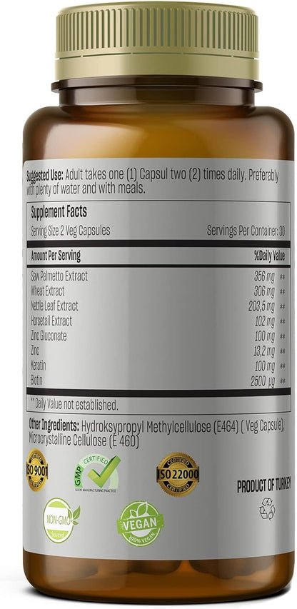 Biotin with Zinc & Keratin | 2500 mcg, Hair Growth Support Pills for Women & Men | Dietary Supplement for Hair, Skin & Nail | Vegan | Non-GMO | 60 Tablets