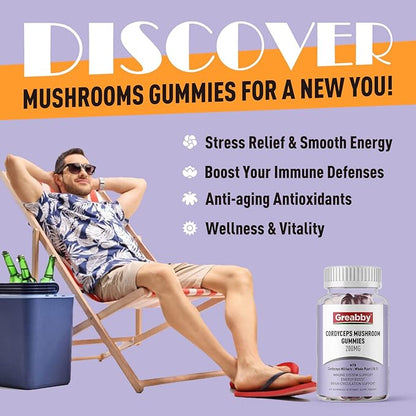 Cordyceps 2000mg Gummies, Mushrooms Herbal Supplements, Cordyceps Mushroom Extract - Cordyceps Mushroom Gummies, Natural Energy(60 Count)