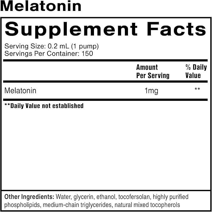 Quicksilver Scientific Liposomal Melatonin - Bedtime, Jet Lag & Immune Support Liquid for Adults - Efficient, Superior Absorption 1mg Melatonin to Minimize Morning Drowsiness (30 ml)