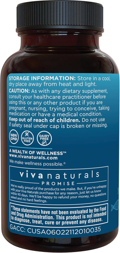 Viva Naturals Omega 3 Fish Oil Supplement for Women and Men - 2500 mg Triple Strength Fish Oil Pills with Re-Esterified Omega 3 Fatty Acids Including EPA, DHA DPA - 30 Pescatarian-Friendly Softgels