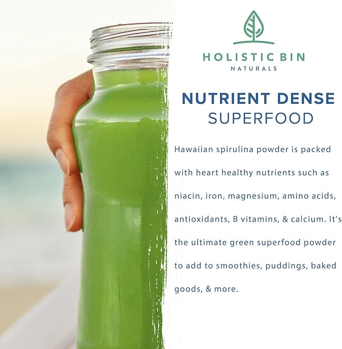 HOLISTIC BIN Blue Spirulina Powder - Organic Blue-Green Algae Supplement, Rich Source of Vegan Protein, Vitamins, & Phytonutrients, Ideal for Smoothies, Baked Goods, & Natural Food Coloring - 50 Grams