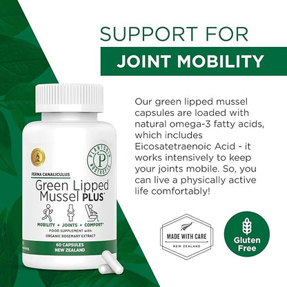 New Zealand - Green Lipped Mussel for Humans - 19,000mg Serving - Dried Freeze Perna Canaliculus with Omega 3 - Support Joint Mobility & Circulation - Non GMO & Gluten – 60 Capsules