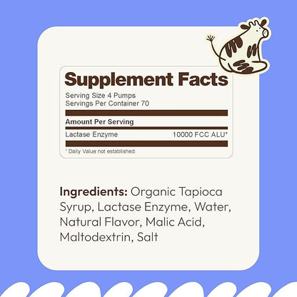 Lactase Enzyme Drops 2oz – Delicious Unflavored Flavor – 10,000 FCC Units for Fast Acting Dairy Relief – Customizable Dosing for Lactose Intolerance – Portable Twist-to-Lock Pump
