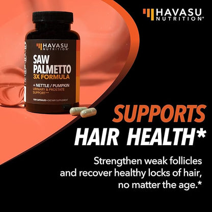 Saw Palmetto Supplement with Stinging Nettle and Pumpkin Seed Extract - Advanced 3X Formula - DHT Blocker Urinary Health and Prostate Support for Mens Health - Vegan, Non-GMO Capsules - 2 Month Supply
