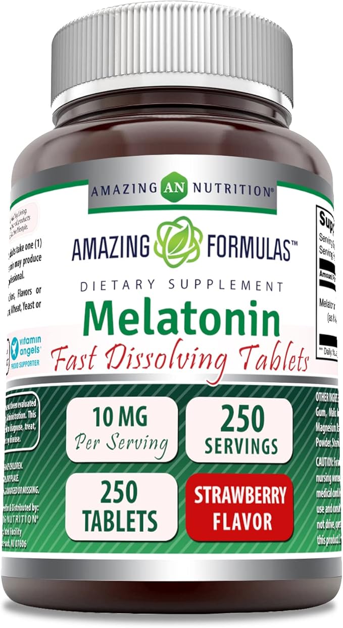 Amazing Formulas Melatonin 10 Mg Fast Dissolve Supplement | 250 Tablets | Strawberry Flavor | Non-GMO | Gluten-Free | Made in USA