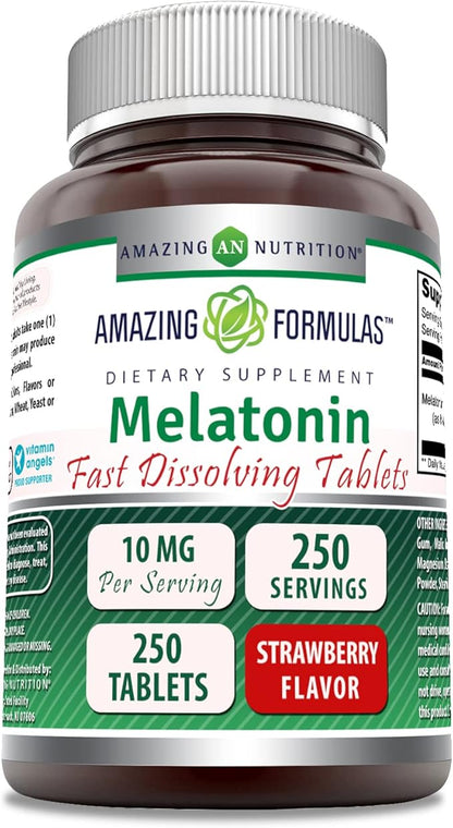 Amazing Formulas Melatonin 10 Mg Fast Dissolve Supplement | 250 Tablets | Strawberry Flavor | Non-GMO | Gluten-Free | Made in USA