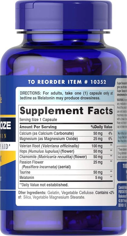 Puritan's Pride Super Snooze with Melatonin Rapid Release Capsules,100 Count
