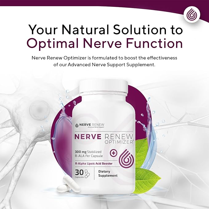 NERVE RENEW Optimizer - Dietary Supplement - 30 Capsules - 300 mg Stabilized R-Alpha Lipoic Acid per Capsule for Natural Nerve Discomfort Support - Fast Absorption - Safe and All Natural