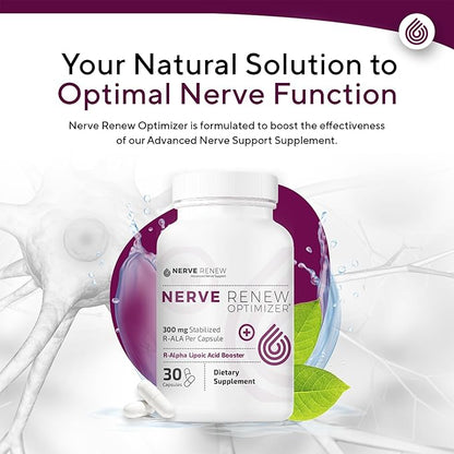 NERVE RENEW Optimizer - Dietary Supplement - 30 Capsules - 300 mg Stabilized R-Alpha Lipoic Acid per Capsule for Natural Nerve Discomfort Support - Fast Absorption - Safe and All Natural