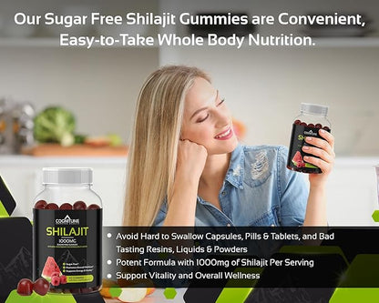Shilajit Gummies - Pure & Potent Shilajit Supplement, 1,000mg per Serving, Sugar-Free Natural Raspberry Watermelon Flavor, Rich in Minerals, Fulvic Acid, Boost Energy, Vitality & Overall Wellness