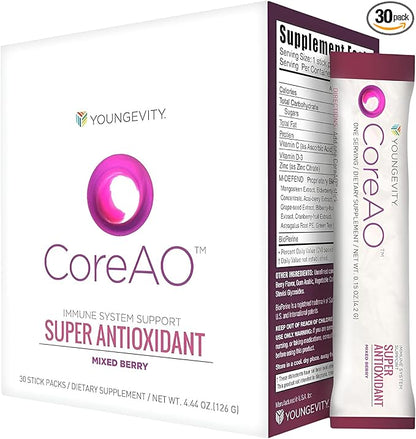 CoreAO Super Antioxidant Immune Support Drink Mix Plus Gift – Ultra Antioxidant Blend with Mangosteen, Grape Seed, Green Tea, Acai, Bilberry & L-Arginine – 30-60 Servings