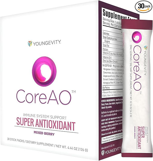 CoreAO Super Antioxidant Immune Support Drink Mix Plus Gift – Ultra Antioxidant Blend with Mangosteen, Grape Seed, Green Tea, Acai, Bilberry & L-Arginine – 30-60 Servings