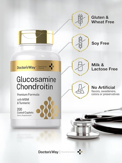 Doctor's Way Glucosamine Chondroitin Turmeric MSM | 200 Caplets | Advanced Support Complex | Non-GMO, Gluten Free Supplement