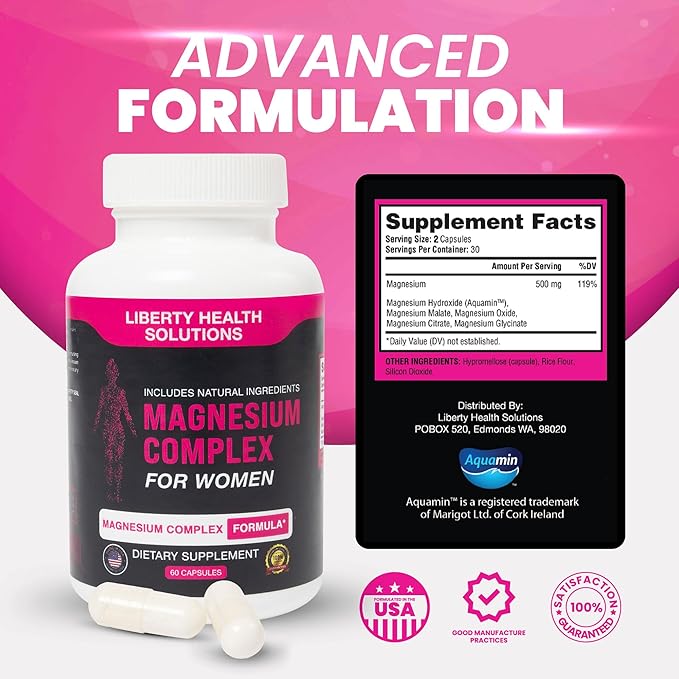 Magnesium Complex for Women with All Natural Ingredients - Natural Support for Digestive Comfort and Regularity - 60 Capsules