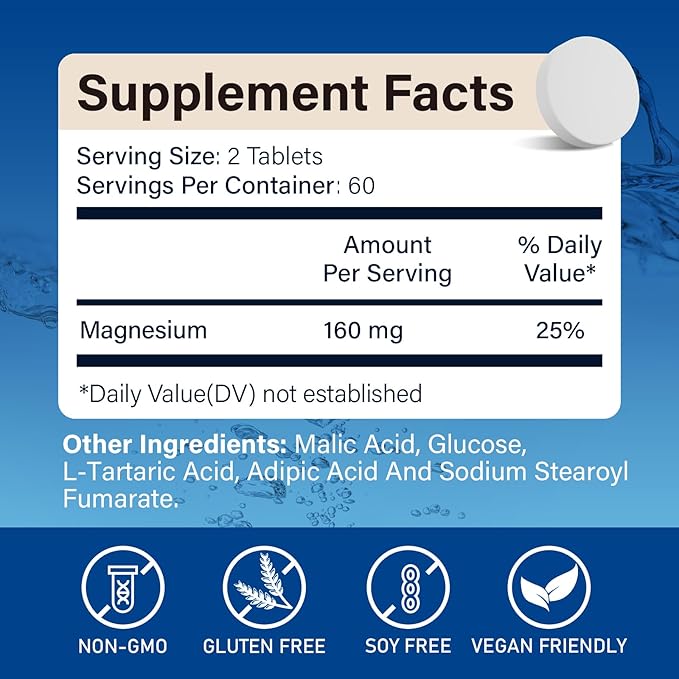 Hydrogen Water Tablets with Magnesium, Molecular H2 Hydrogen Tablets for Drinking Water, Brain Health & Cognitive Support, Non-GMO, Gluten Free, 120 Count