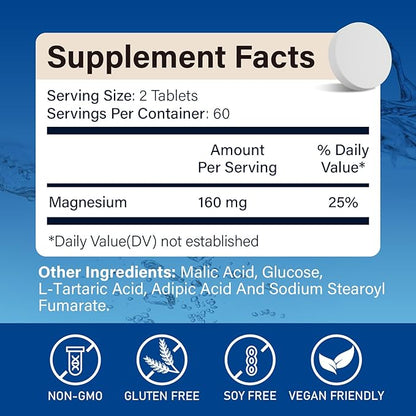 Hydrogen Water Tablets with Magnesium, Molecular H2 Hydrogen Tablets for Drinking Water, Brain Health & Cognitive Support, Non-GMO, Gluten Free, 120 Count