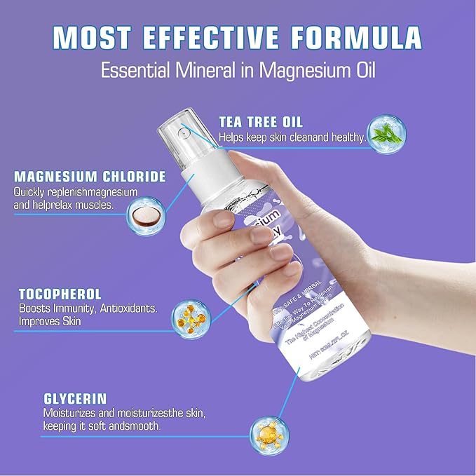 Magnesium Spray, Magnesium Oil Spray, No Unhealthy Trace Minerals - 100% Pure Organic Natural Topical Magnesium Spray, Magical Magnesium Skin Spray for Feet, Body, Sleep & Relaxation (60ml)