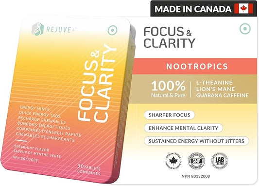 Focus & Clarity Nootropic Supplement – Brian Boost | L-Theanine, Caffeine, Lion’s Mane, Magnesium, Vitamin B6 & B12 | Brain Support, Memory, Focus & Energy | Mint Flavor (30 Chewables) (1)